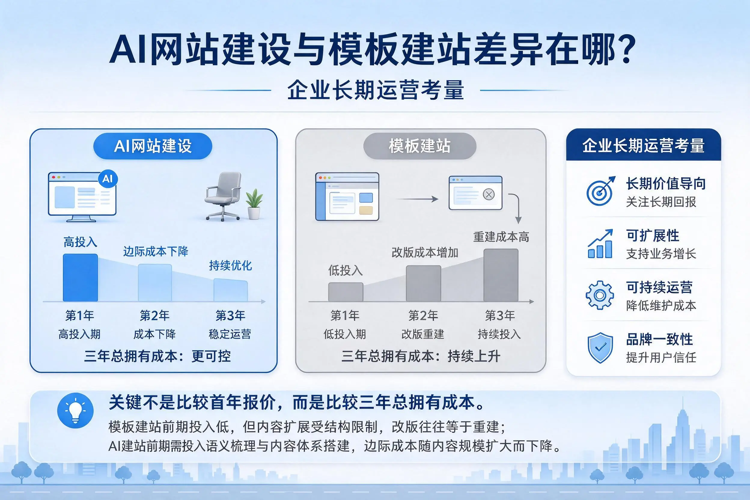 AI网站建设与模板建站差异在哪？博尔塔拉企业长期运营考量